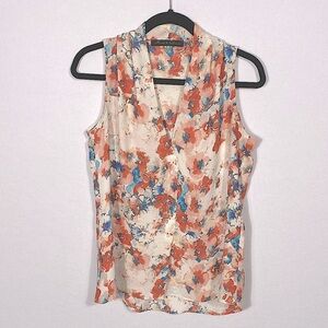 Rose & Olive Floral V-Neck Sleeveless Blouse - Pink and Blue size small